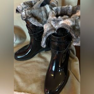 Stuart Weitzman Patent Leather Look , Faux Fur Waterproof Boots